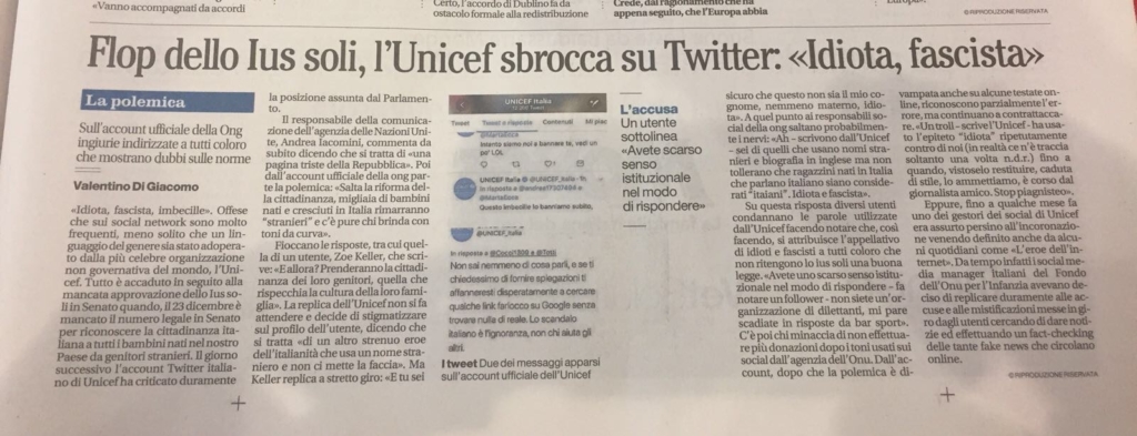 L'Unicef ed un comunicato "idiota"