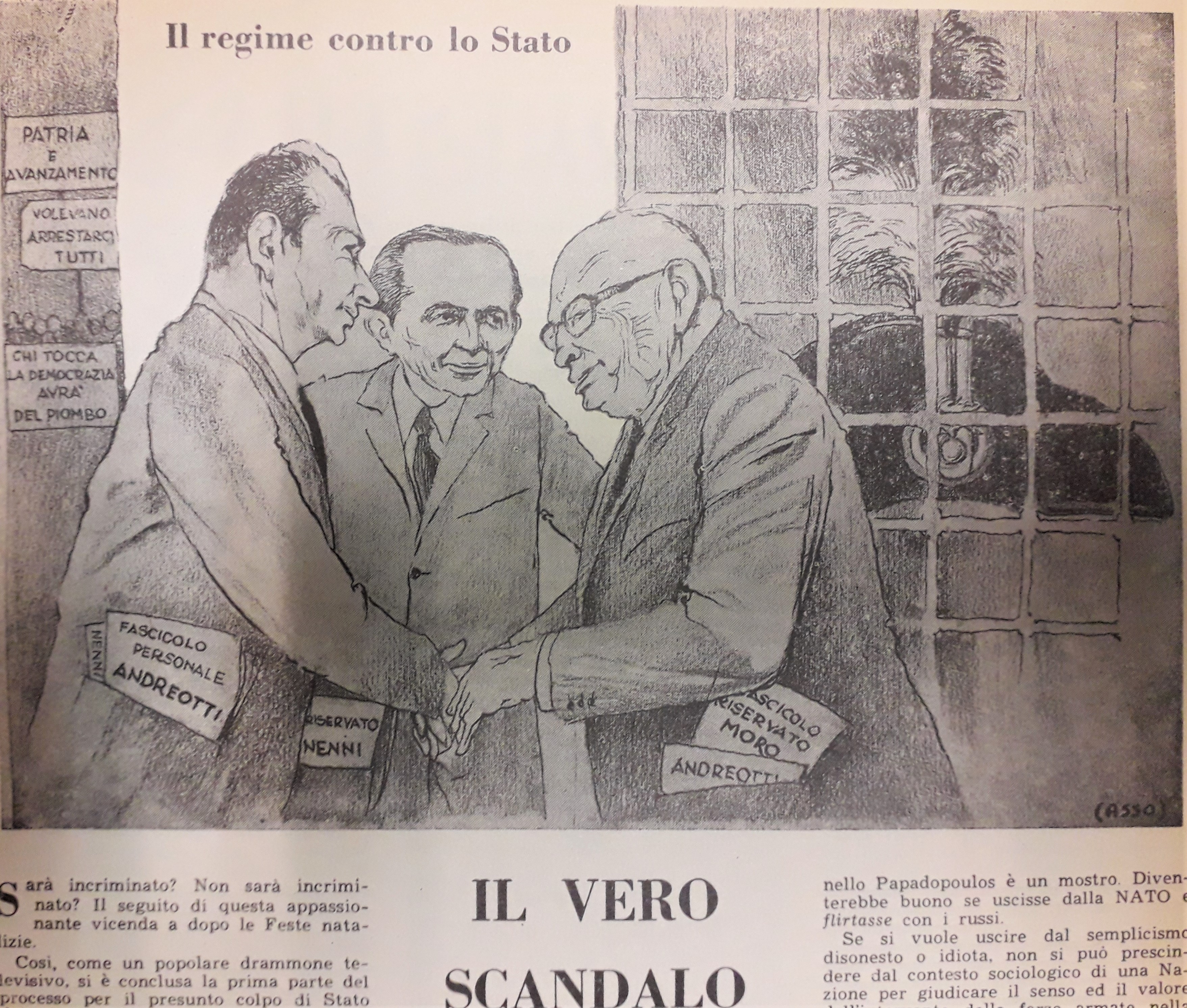 vignetta con Aldo Moro, Giulio Andreotti e Pietro Nenni